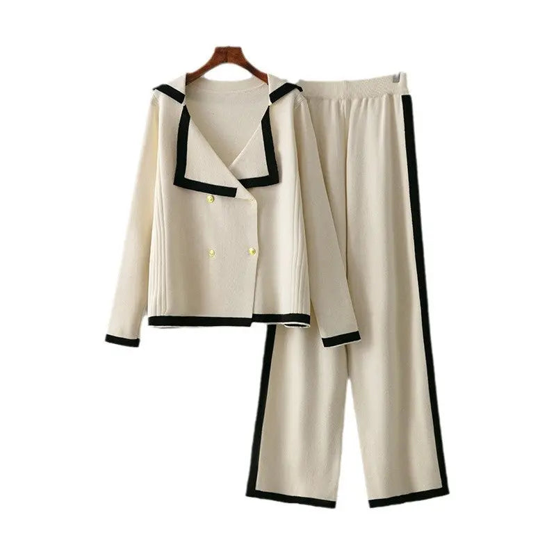 Embossed Fashion Suit Round Neck Fashion Sweater Loose Knitted Sweatpants 