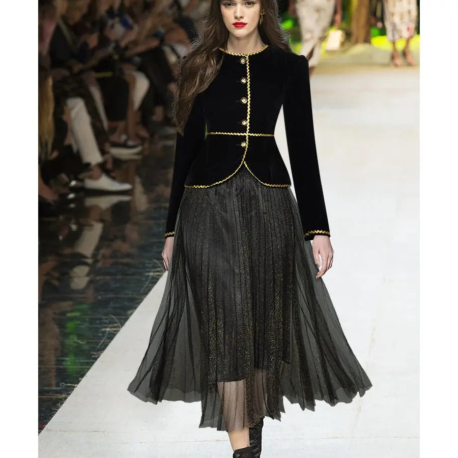 Retro Small Short Coat Two-piece Suit 
