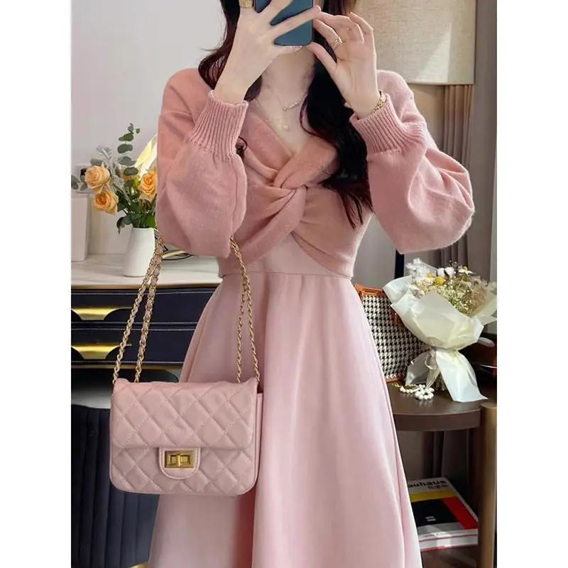 Women's Autumn Sweater Knitted Sling Dress 