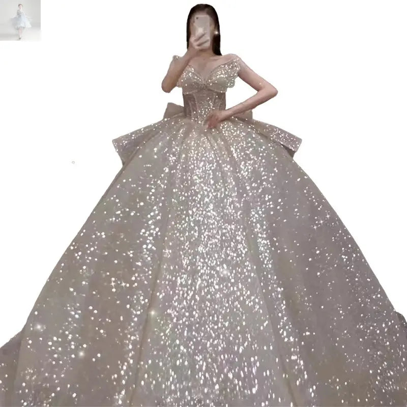 One-shoulder High-quality Long Trailing Heavy Industry Retro Wedding Dress  One-shoulder High-quality Long Trailing Heavy Industry Retro Wedding Dress One-shoulder High-quality Long Trailing Heavy Industry Retro Wedding Dress One-shoulder High-quality Long Trailing Heavy Industry Retro Wedding Dress