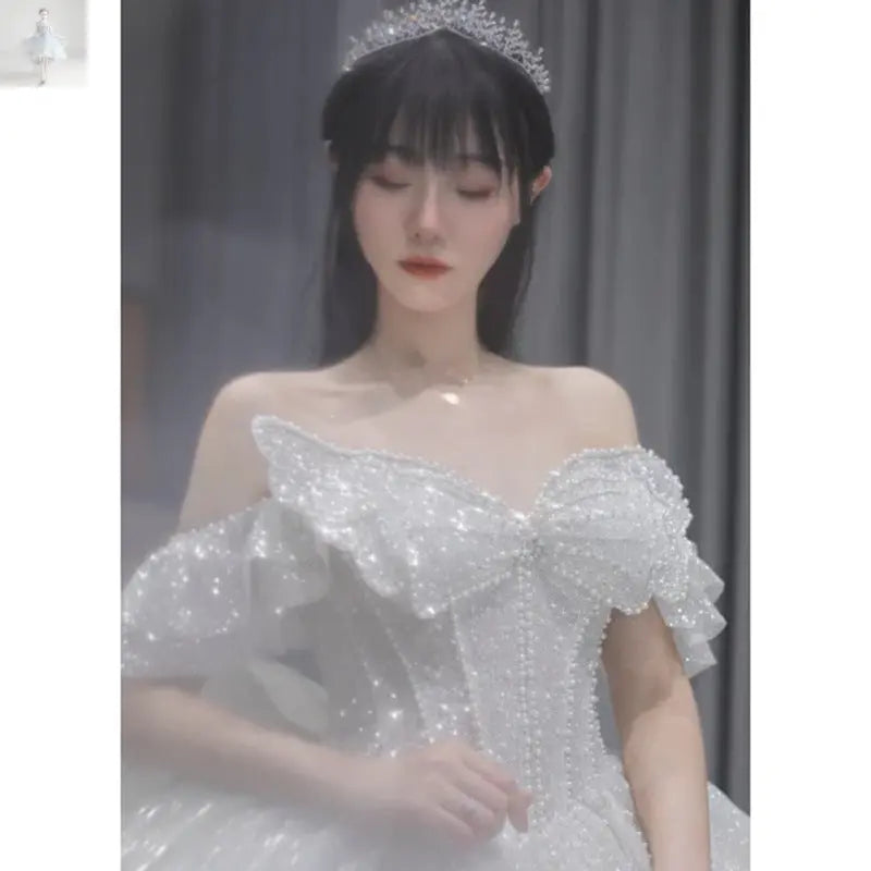 One-shoulder High-quality Long Trailing Heavy Industry Retro Wedding Dress  One-shoulder High-quality Long Trailing Heavy Industry Retro Wedding Dress One-shoulder High-quality Long Trailing Heavy Industry Retro Wedding Dress One-shoulder High-quality Long Trailing Heavy Industry Retro Wedding Dress