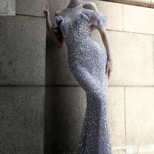 Purple Host Starry Sky Annual Meeting Beaded Toast Dress Halter Model Catwalk Fishtail  Purple Host Starry Sky Annual Meeting Beaded Toast Dress Halter Model Catwalk Fishtail Purple Host Starry Sky Annual Meeting Beaded Toast Dress Halter Model Catwalk Fishtail Purple Host Starry Sky Annual Meeting Beaded Toast Dress Halter Model Catwalk Fishtail Zenzi Style