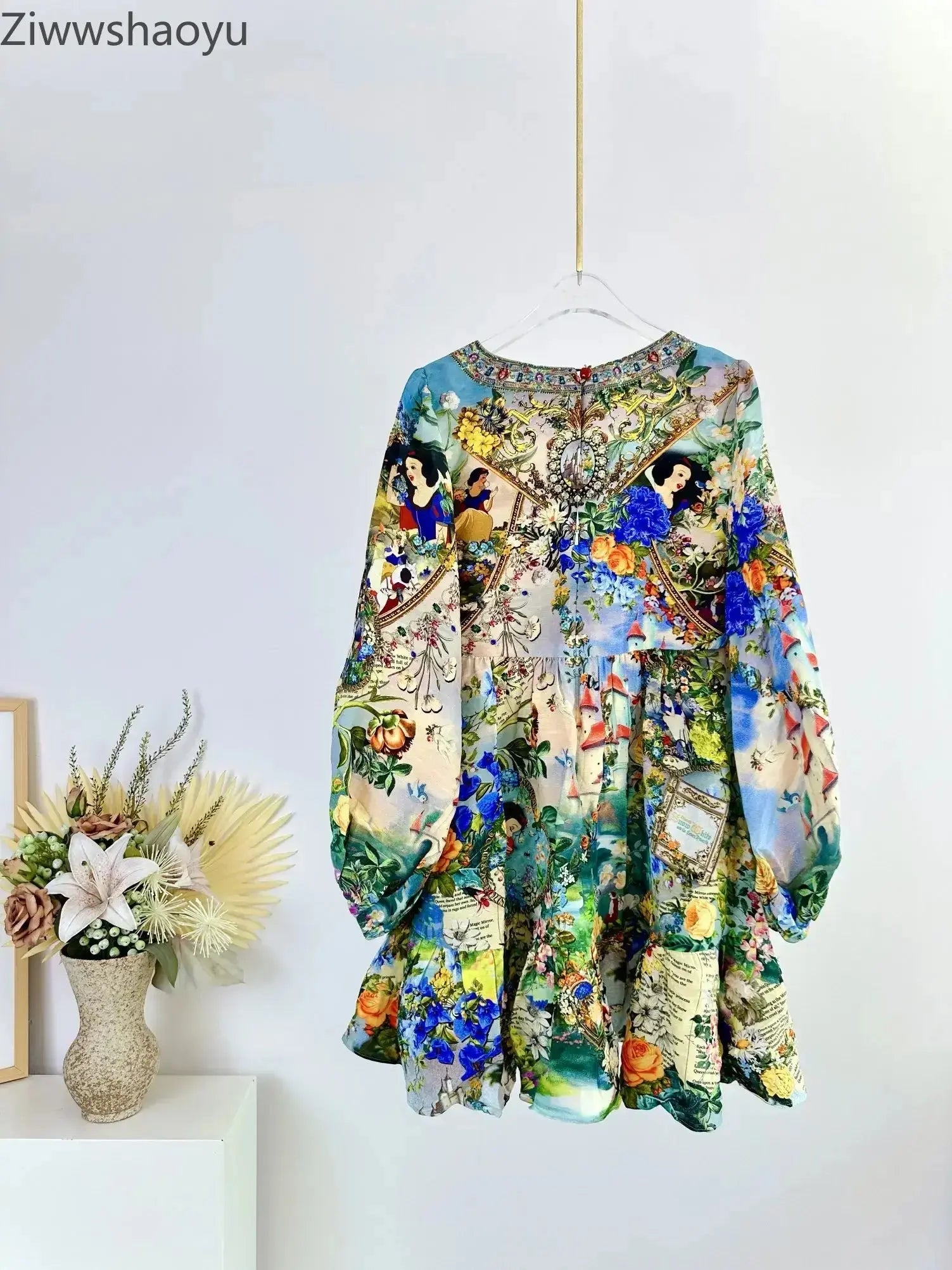 High Quality Autumn Women Fashion Runway Designer Silk Linen Beaded 