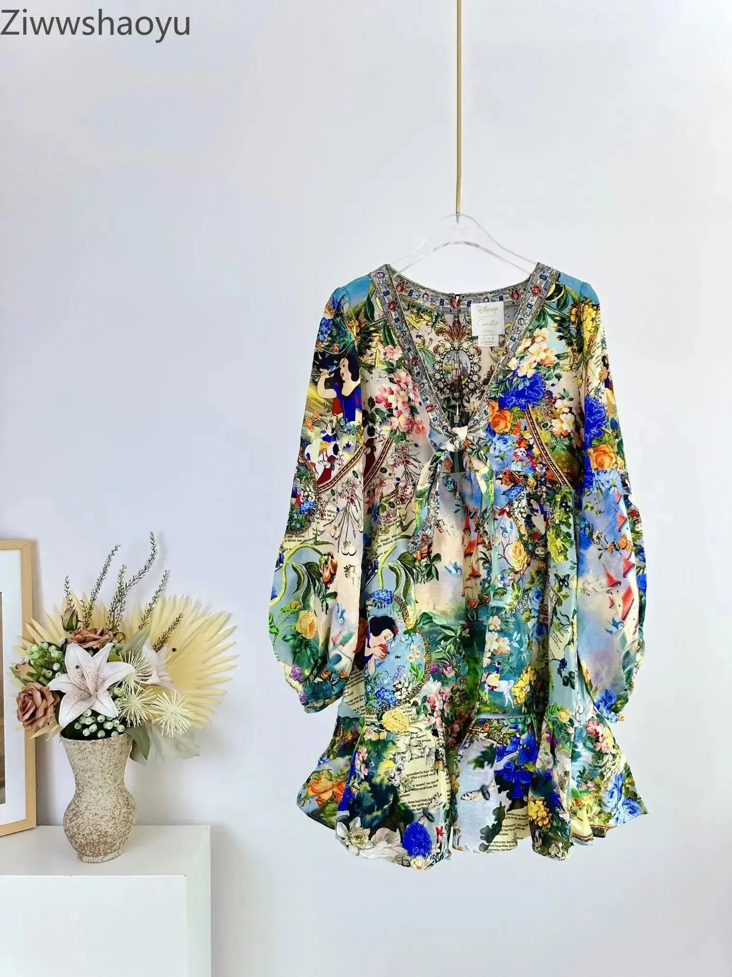 High Quality Autumn Women Fashion Runway Designer Silk Linen Beaded 
