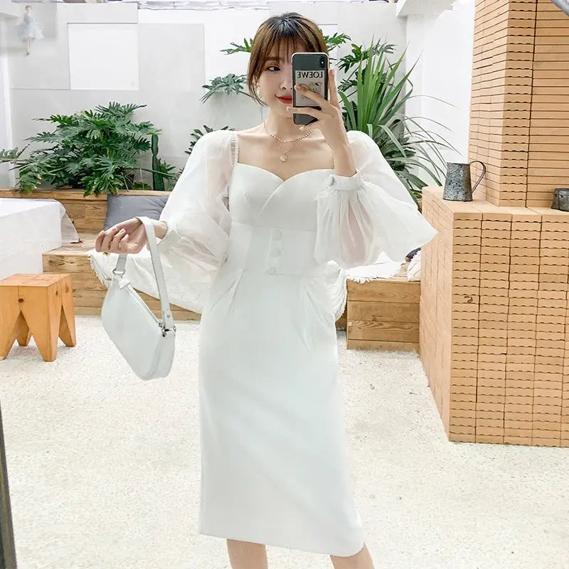 Sexy mesh stitching perspective white annual meeting dress  Sexy mesh stitching perspective white annual meeting dress Sexy mesh stitching perspective white annual meeting dress Sexy mesh stitching perspective white annual meeting dress Zenzi Style