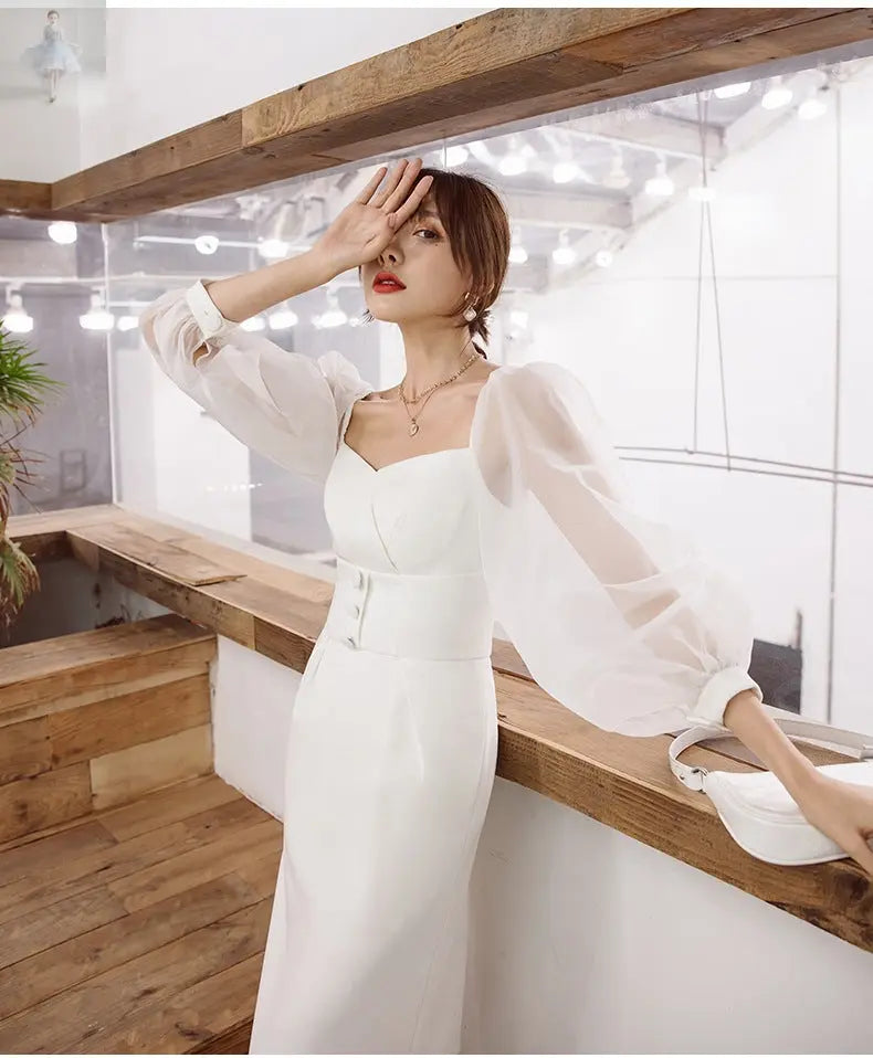 Sexy mesh stitching perspective white annual meeting dress  Sexy mesh stitching perspective white annual meeting dress Sexy mesh stitching perspective white annual meeting dress Sexy mesh stitching perspective white annual meeting dress Zenzi Style