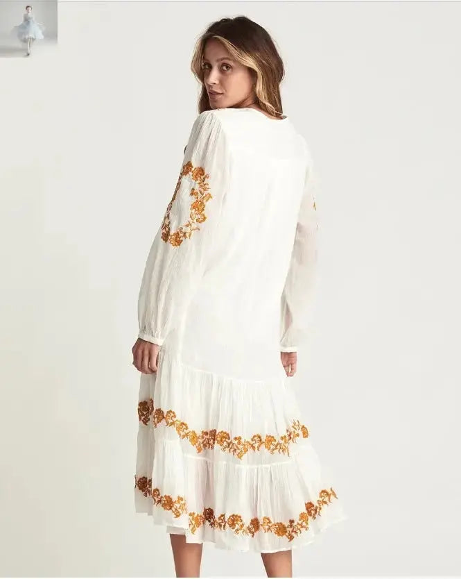 V-neck Embroidered Loose Dress Embroidered Long Skirt  V-neck Embroidered Loose Dress Embroidered Long Skirt V-neck Embroidered Loose Dress Embroidered Long Skirt V-neck Embroidered Loose Dress Embroidered Long Skirt