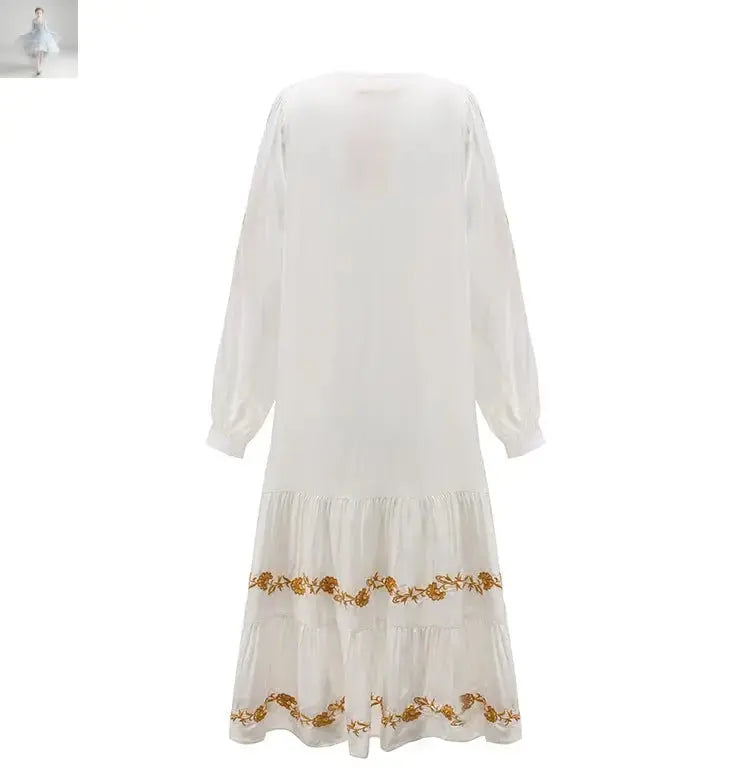 V-neck Embroidered Loose Dress Embroidered Long Skirt  V-neck Embroidered Loose Dress Embroidered Long Skirt V-neck Embroidered Loose Dress Embroidered Long Skirt V-neck Embroidered Loose Dress Embroidered Long Skirt