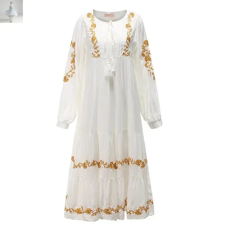 V-neck Embroidered Loose Dress Embroidered Long Skirt  V-neck Embroidered Loose Dress Embroidered Long Skirt V-neck Embroidered Loose Dress Embroidered Long Skirt V-neck Embroidered Loose Dress Embroidered Long Skirt