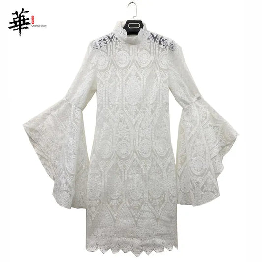 Lace White Dress Women Midi Dress for Women Long Sleeve Bodycon Sexy 