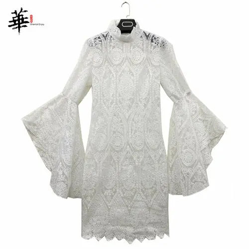 Lace White Dress Women Midi Dress for Women Long Sleeve Bodycon Sexy 