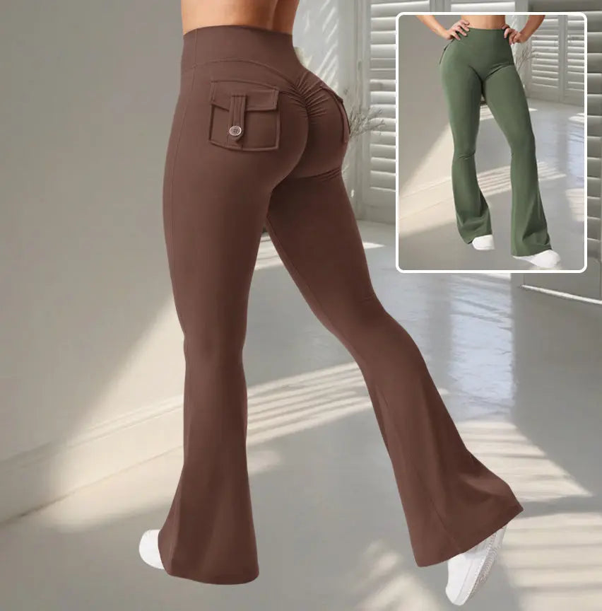 Yoga Fitness Flared Pants With Pockets Ins Fashion Slim High Waist Sports Trousers  Scrunch Butt Booty Workout Lifting Leggings 