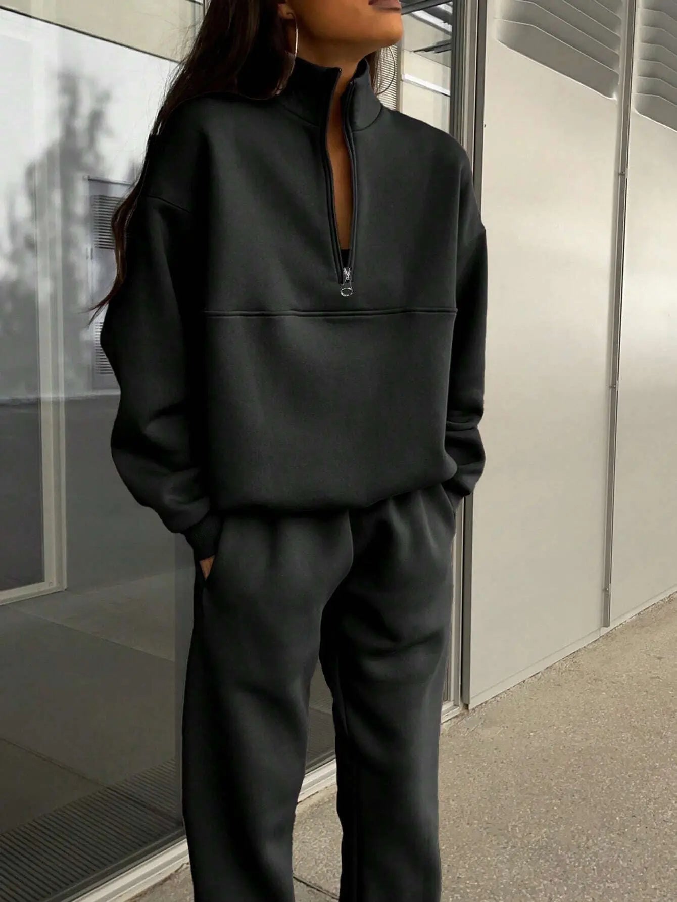 Long-sleeved Sports Sweatshirt Suit Fashion Stand-up Collar Zip-up Top And Elastic Band Trousers With Pocket Srping Fall Clothing For Women 