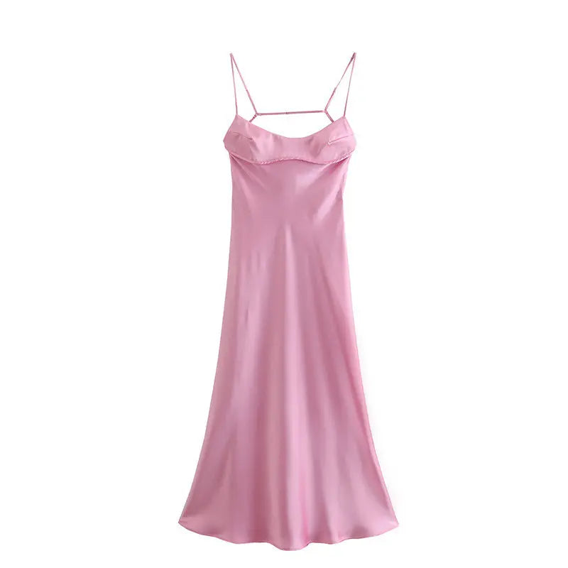Women Camis Satin Long Dresses Elegant Sleeveless Slip Holiday Party Dresses Sexy Casual Backless Summer Dresses 