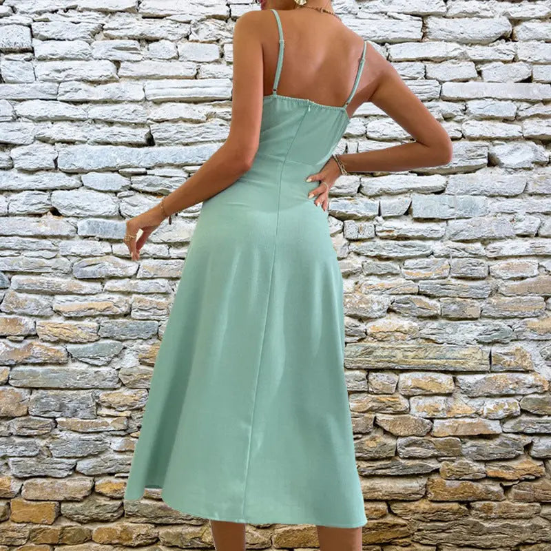 V-neck Slit Sling Dress Summer Fashion Sexy Slim Suspender Dresses For Women Clothing 