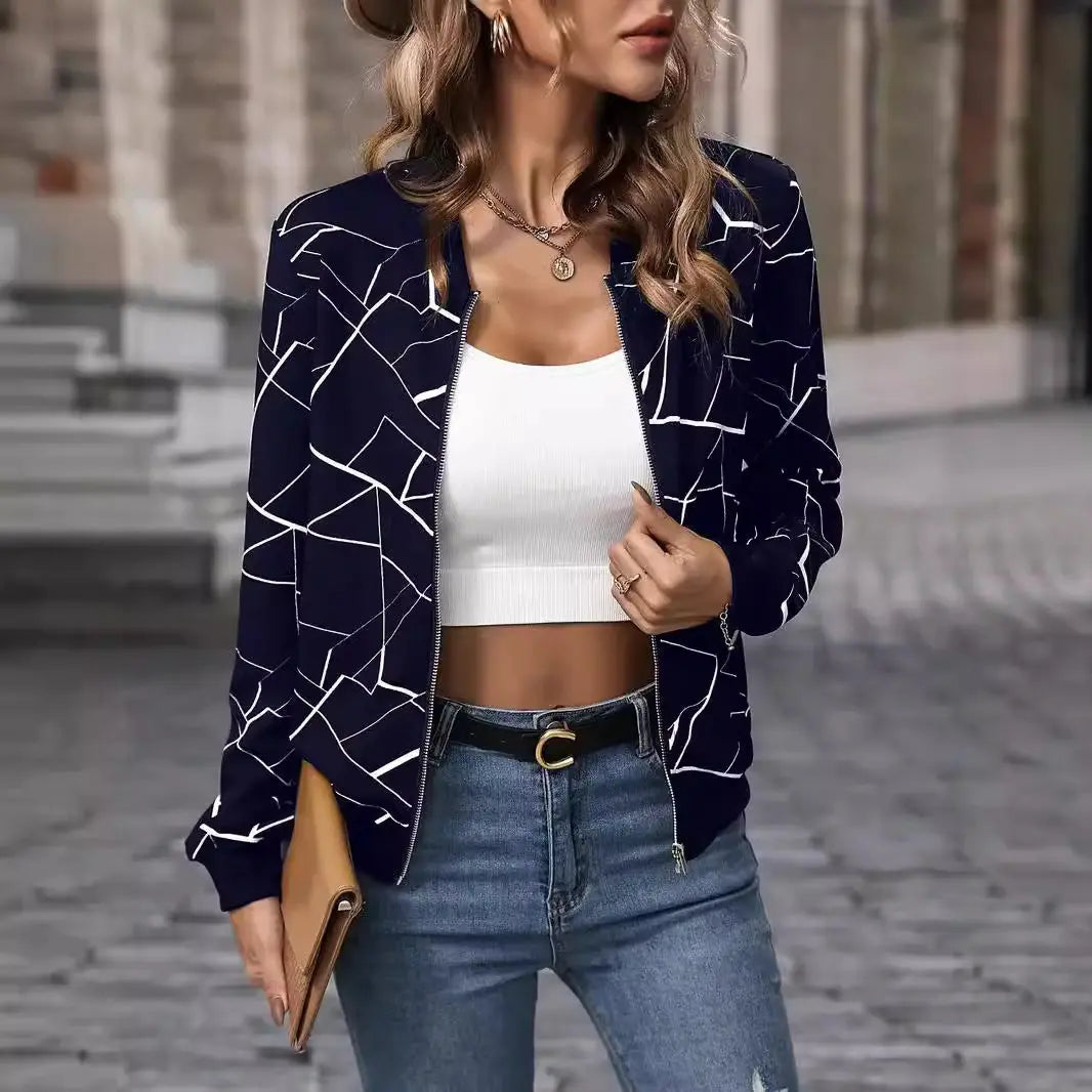 Loose Casual Thin Workwear Line Printed Jacket Top 