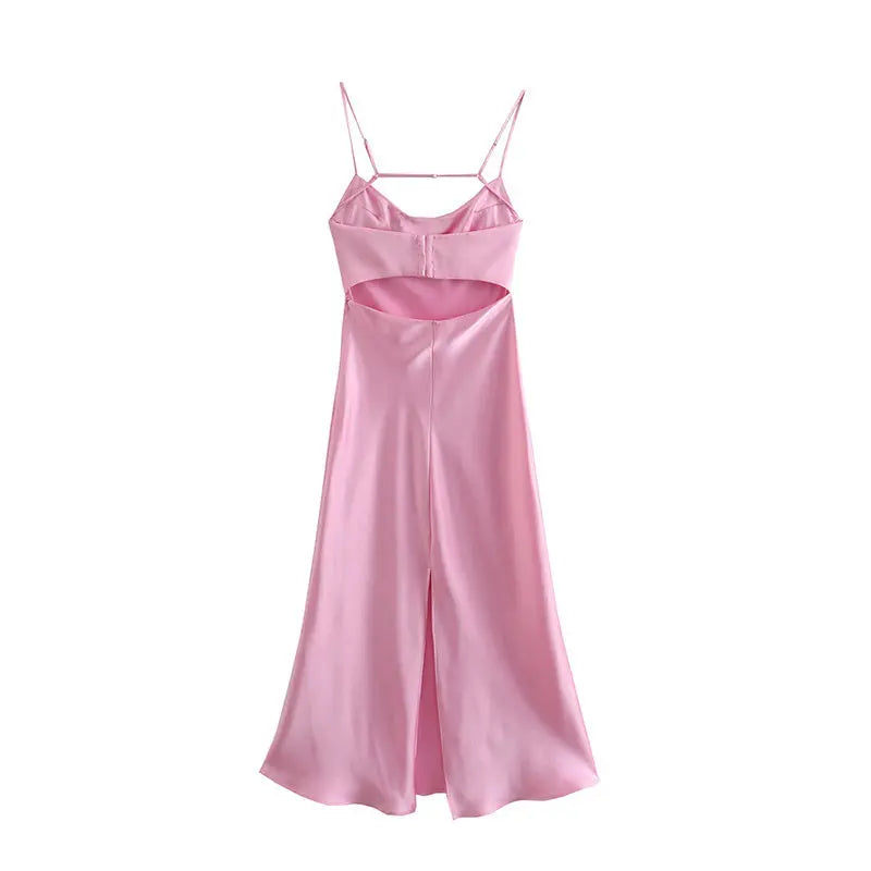Women Camis Satin Long Dresses Elegant Sleeveless Slip Holiday Party Dresses Sexy Casual Backless Summer Dresses 
