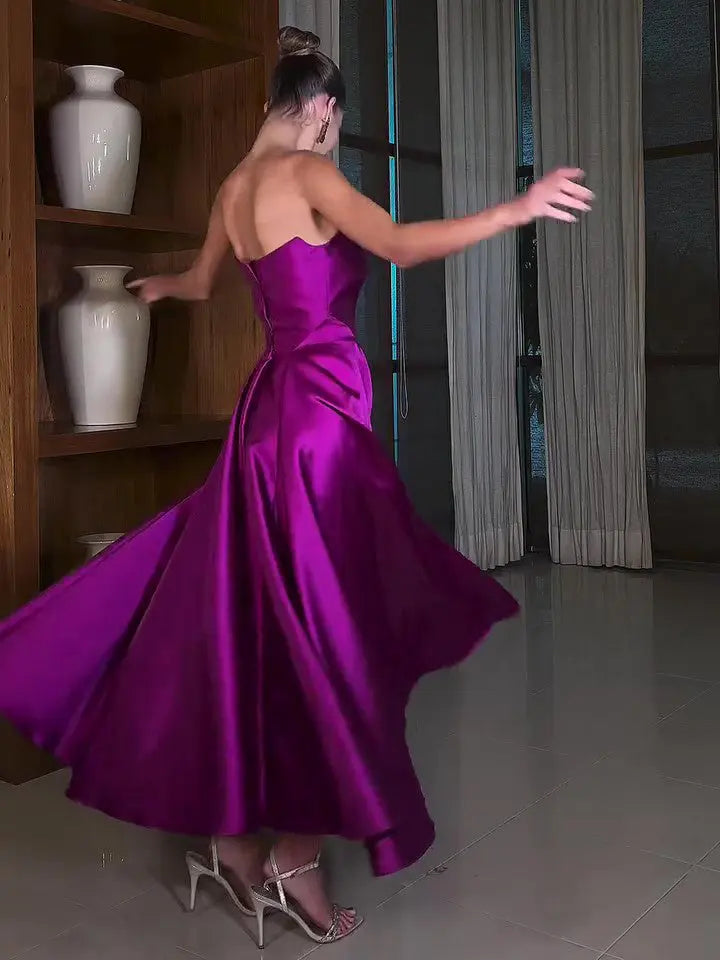 Satin Tube Top Full Skirt Dress 