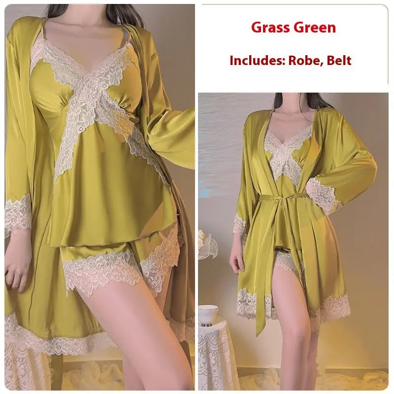 Simple Comfortable Top Shorts Outerwear Gown Three-piece Homewear Suit 