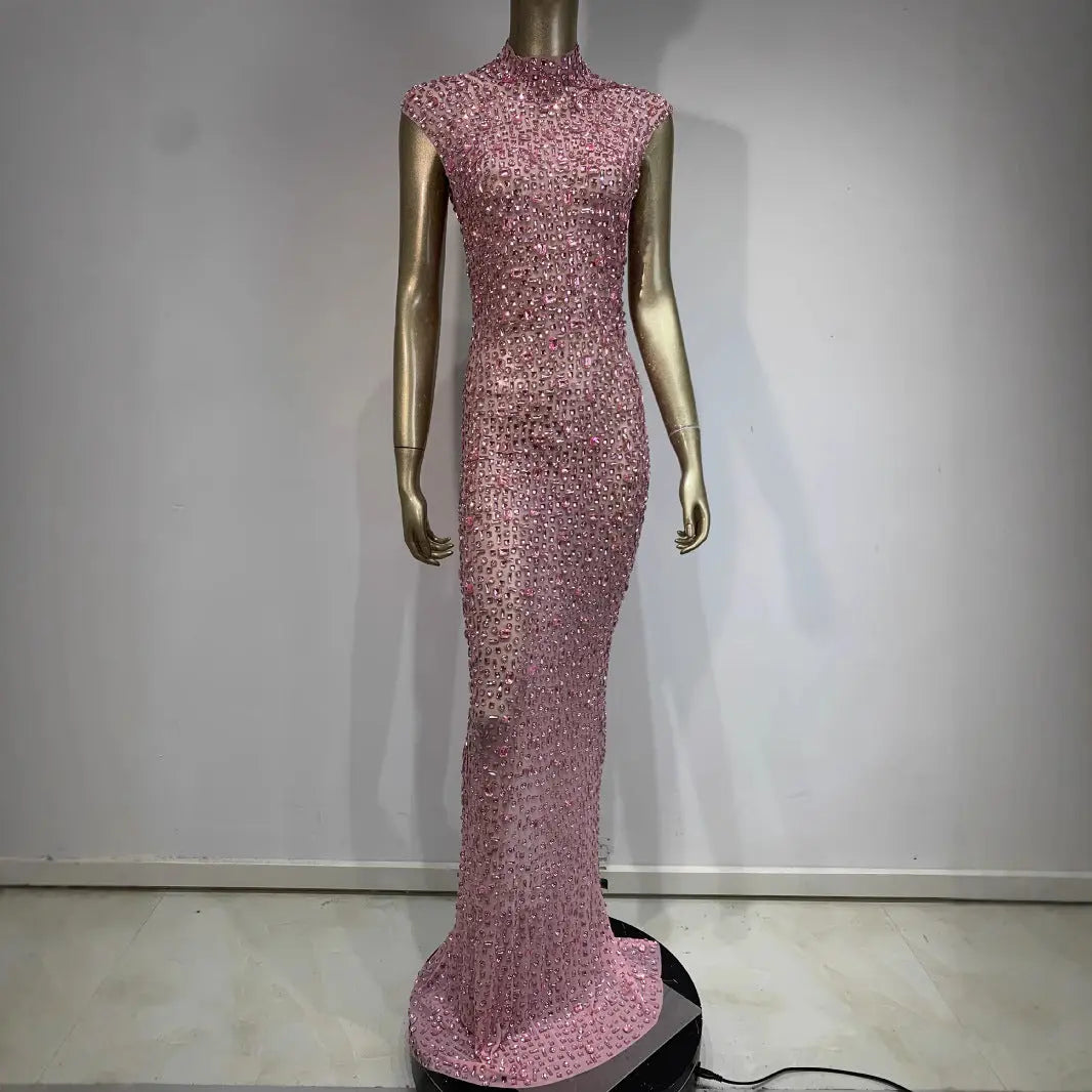 Rhinestone Dress Ball Party Long Dress Host Party Bridal Dress 