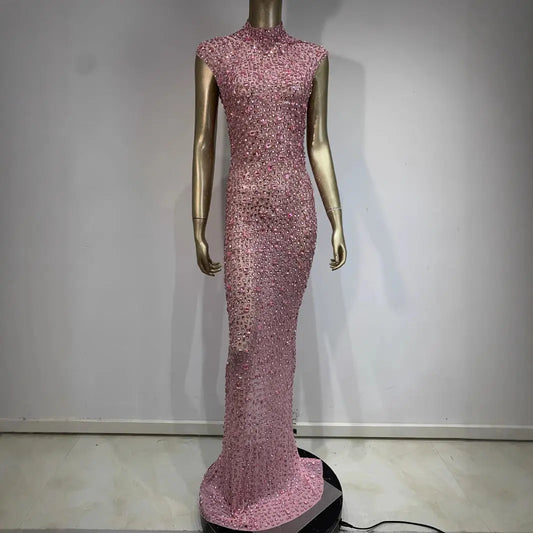 Rhinestone Dress Ball Party Long Dress Host Party Bridal Dress 