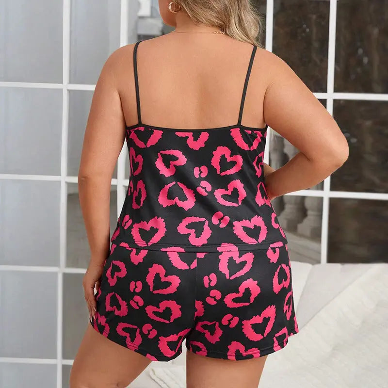 Casual Homewear Female Plus Size Heart Printing Suspender Shorts 