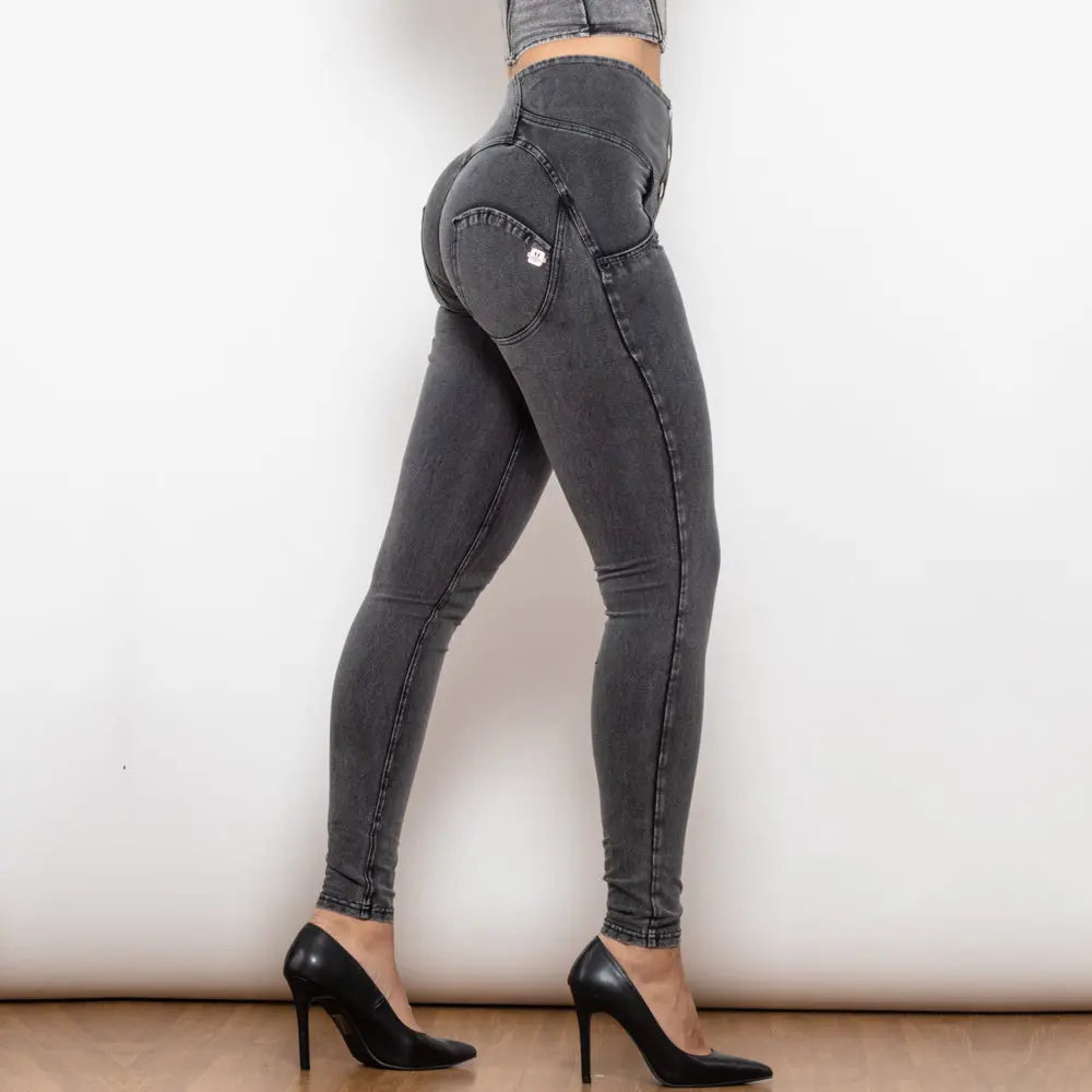 Shascullfites Melody Grey Lift Jeggings Button Up Women Jeans Butt Lift Jeans Women Pants Shaping Jeans High Waist Pencil Pants 