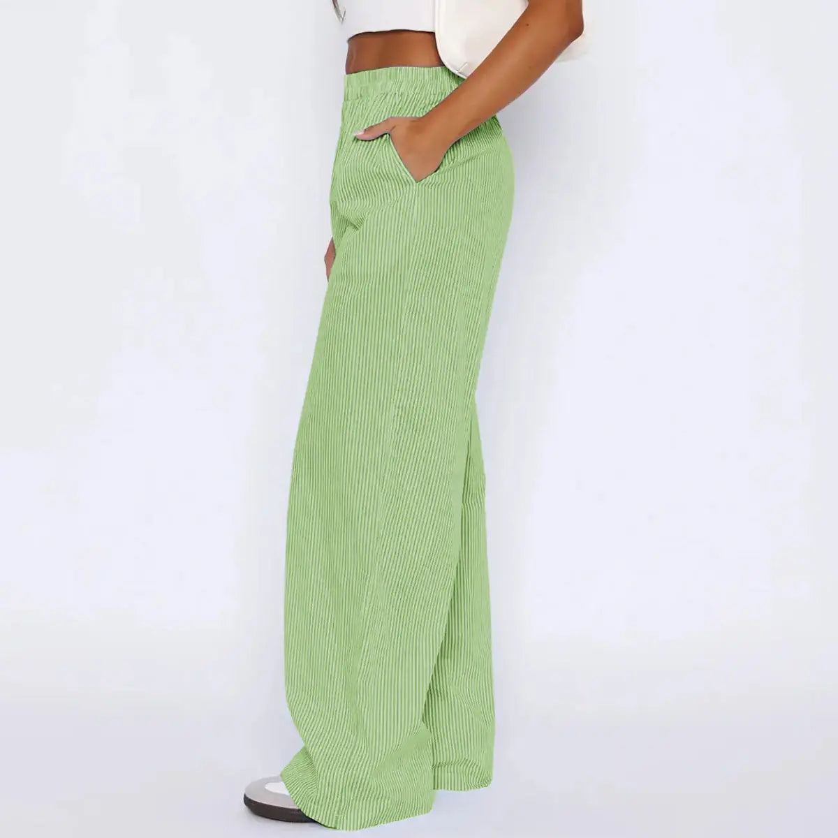 Striped Trousers With Pockets Ins Fashion Casual Wide Leg Straight Pants For Women Clothing 