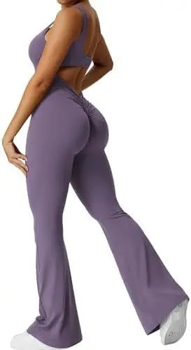 Women Sleeveless Flare Jumpsuits Fitness Yoga Long Pants 