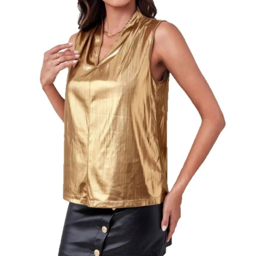 European And American Style Metallic Shirt V-neck Women 
