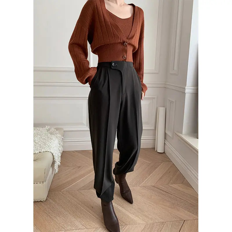 Women's High Waist Straight Loose Slim Pants 