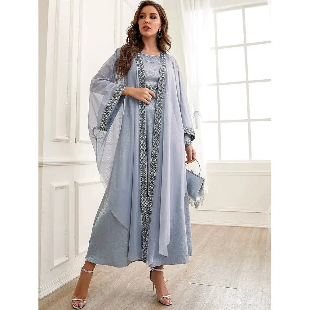 Autumn Muslim New Middle East Dubai Arab Abaya Embroidery Set Female Side 