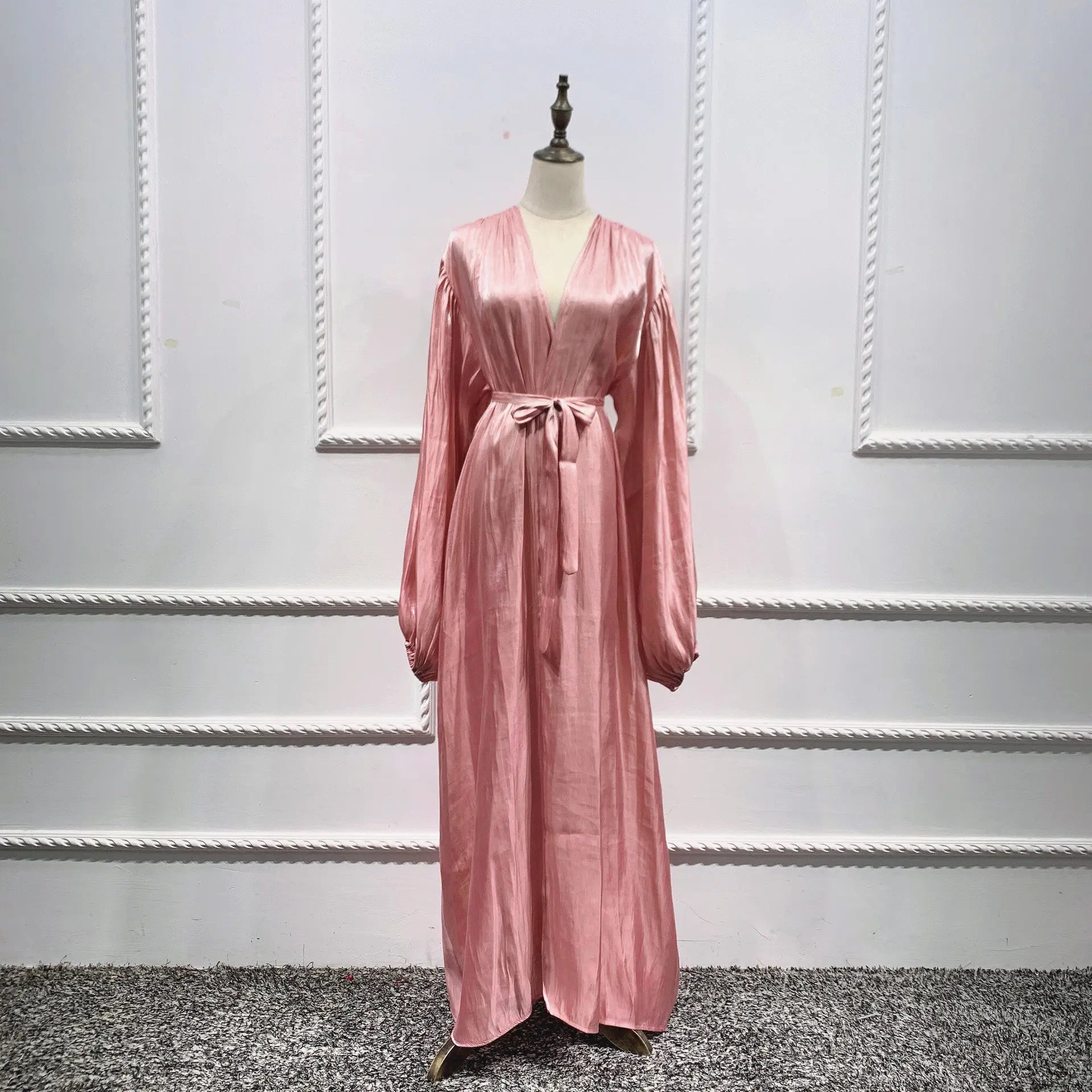 Eid Muslim Abaya Dress Kimono For Women Fashion Shining Silklike Summer Abayas Cardigan Puff Sleeve Dubai Turkey Clothes 