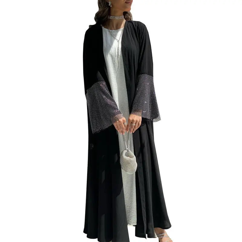 MQ085 Cardigan Abaya Muslim Cross-border Stretch Diamond Mesh Robe 
