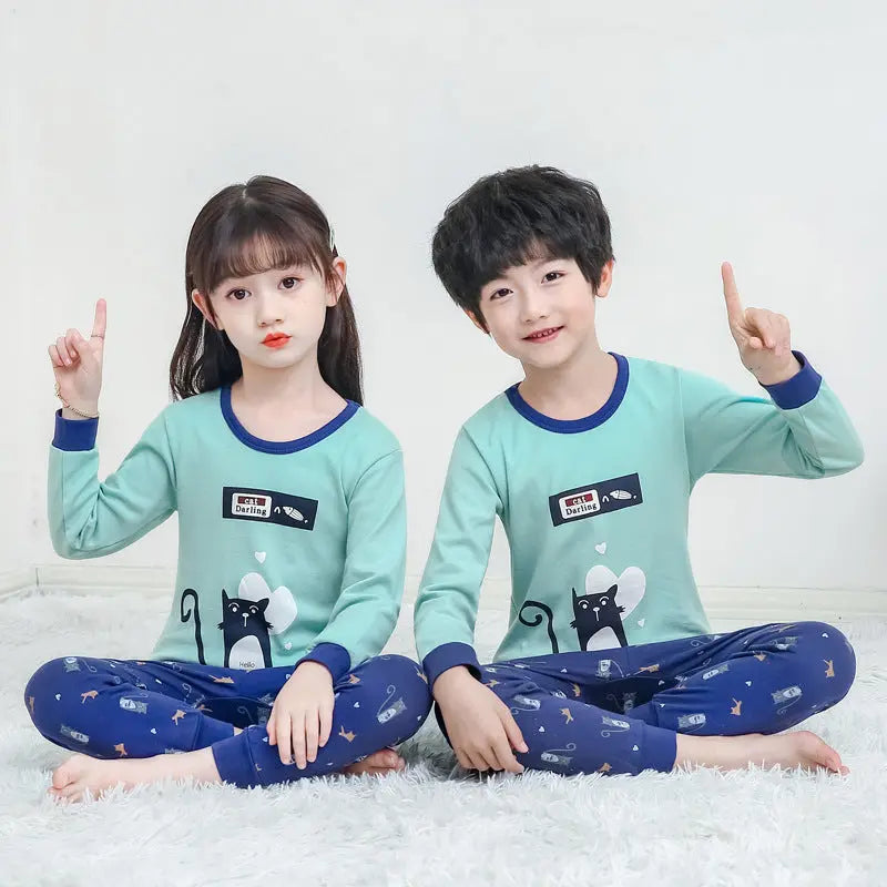Children's Long Johns Top & Bottom Set Suit Pure Cotton Spring And Autumn Cotton Jersey Base Girls And Boys 