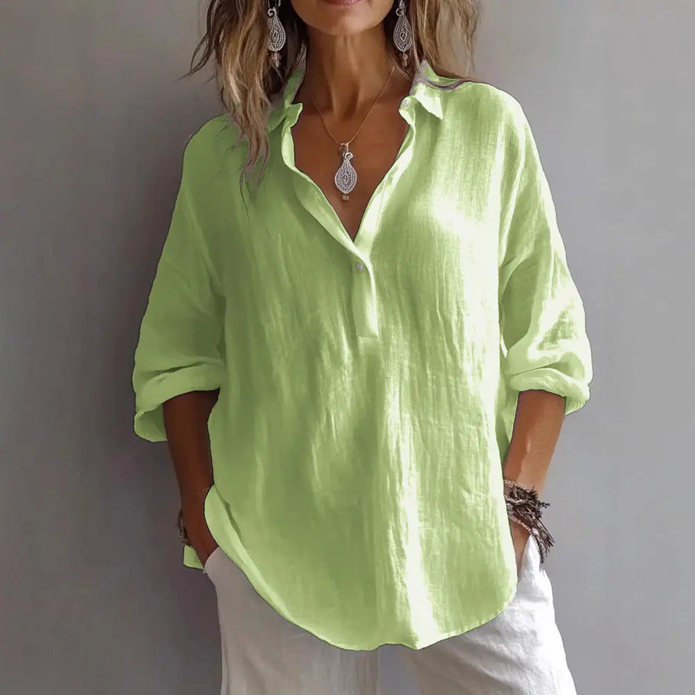 Fashion Long-sleeved Lapel Pullover Shirt Casual Loose Solid Color T-shirt Tops Women's Clothing 