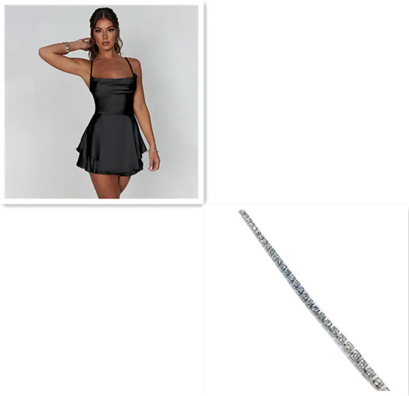Sexy Suspender Skirt For Women Elegant Slim Strap Satin Backless Lace Up A-Line Short Dress Lady 