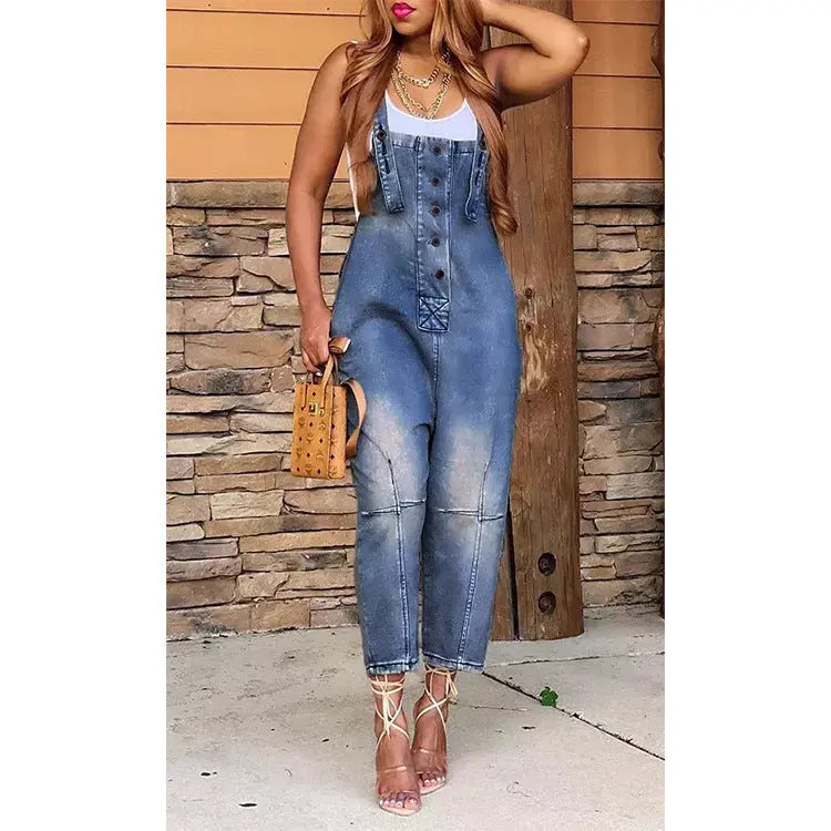 Women's Clothing Fashion Casual Siamese Suspender Jeans Women 