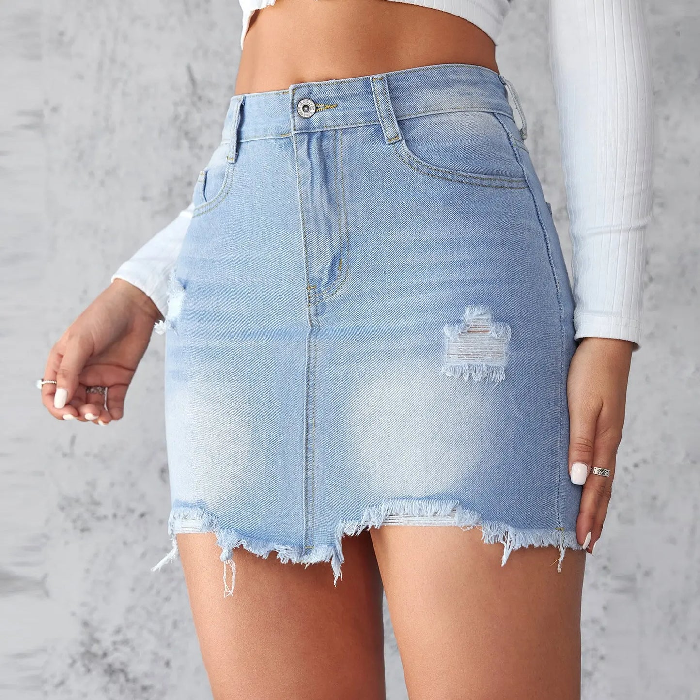 Slim-fit Ripped Denim Skirt For Women 