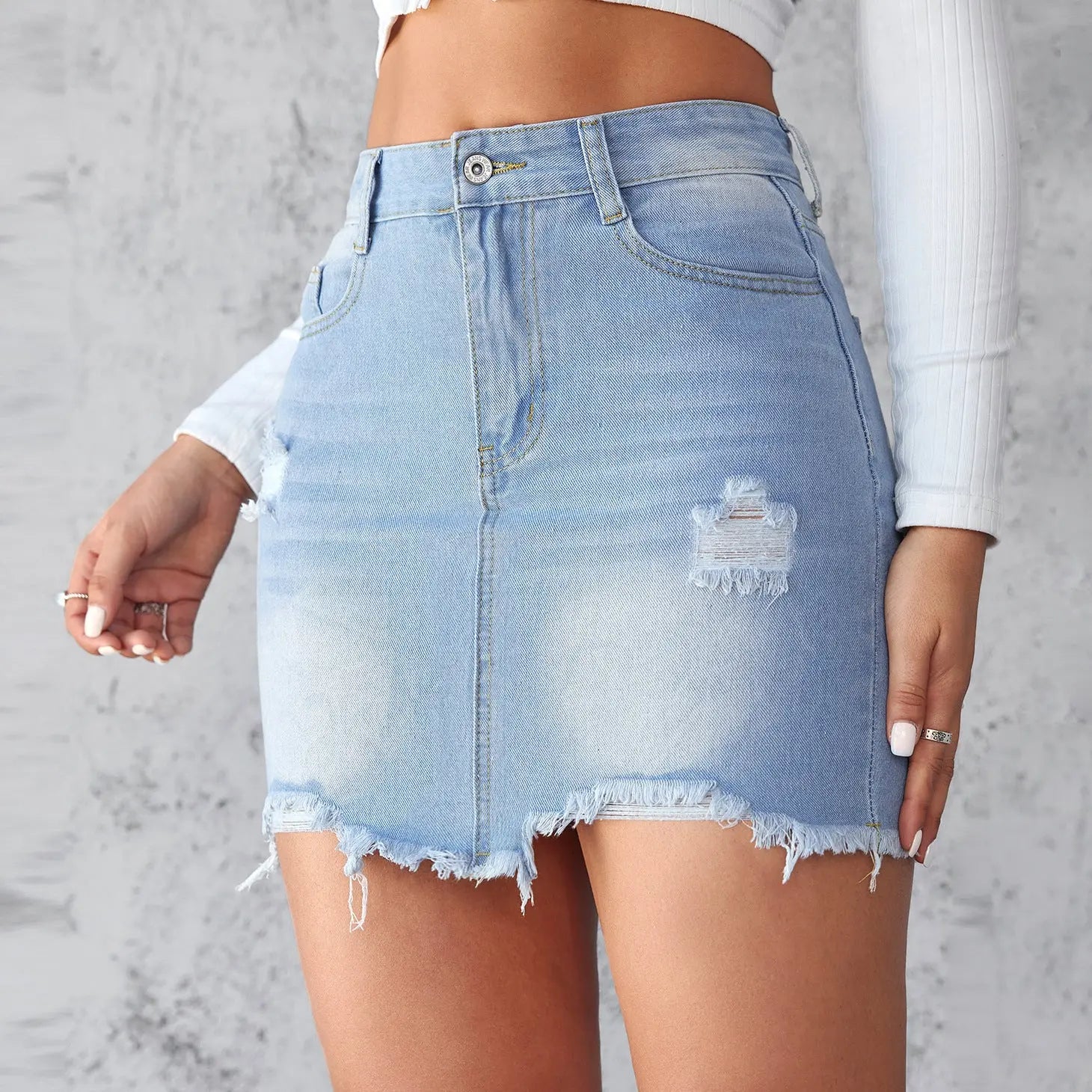 Slim-fit Ripped Denim Skirt For Women 