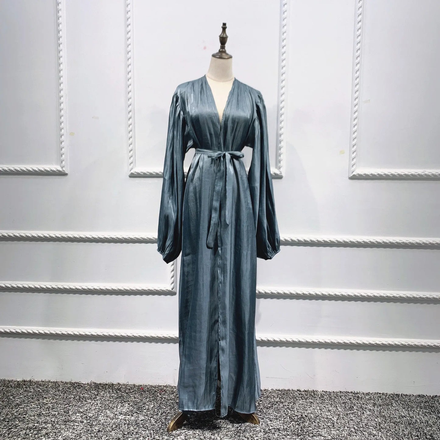Eid Muslim Abaya Dress Kimono For Women Fashion Shining Silklike Summer Abayas Cardigan Puff Sleeve Dubai Turkey Clothes 