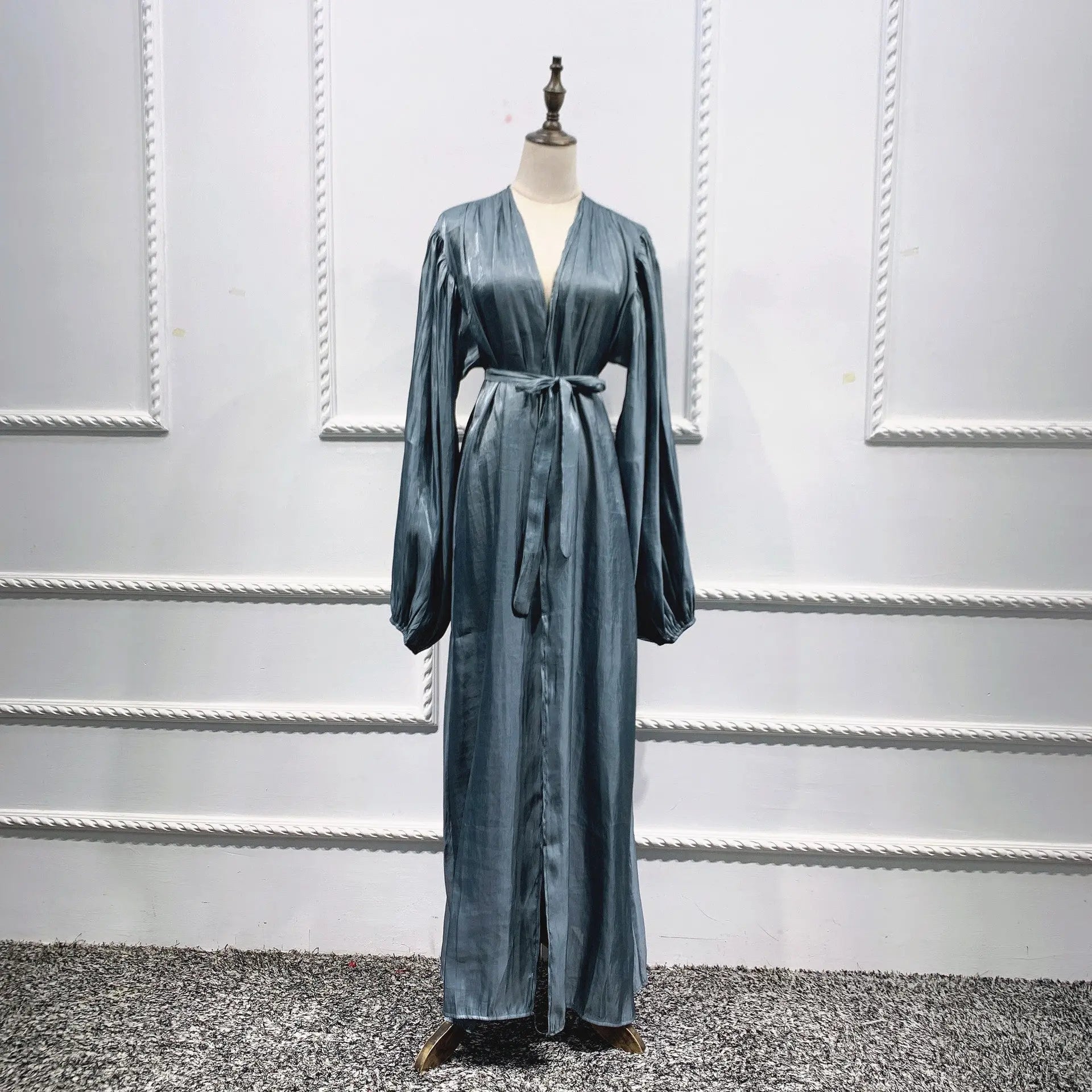 Eid Muslim Abaya Dress Kimono For Women Fashion Shining Silklike Summer Abayas Cardigan Puff Sleeve Dubai Turkey Clothes 