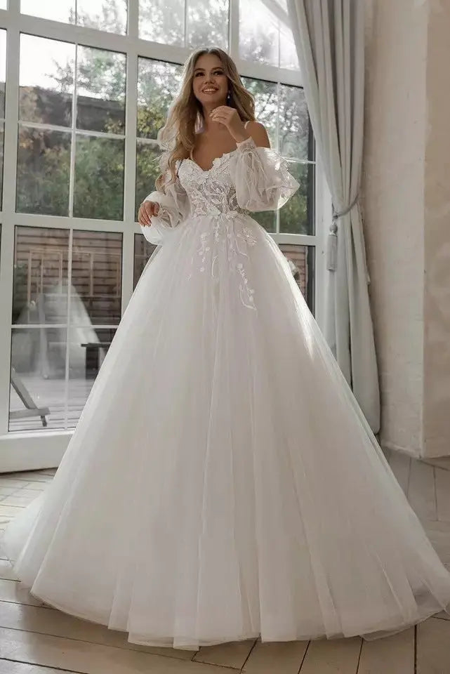 Boho Bride Gown Puff Sleeve Off Shoulder Wedding Dresses 