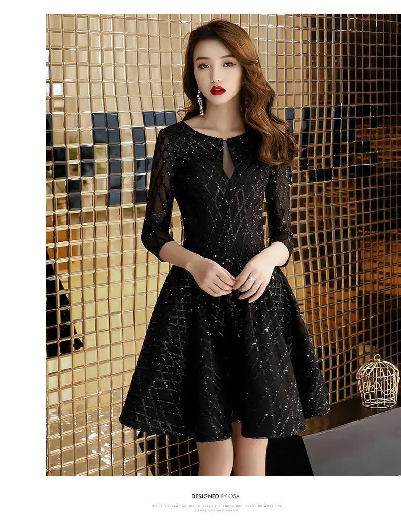Women's Black Dinner Party Cocktail Party Birthday Party Dress Small Dress Short Socialite 