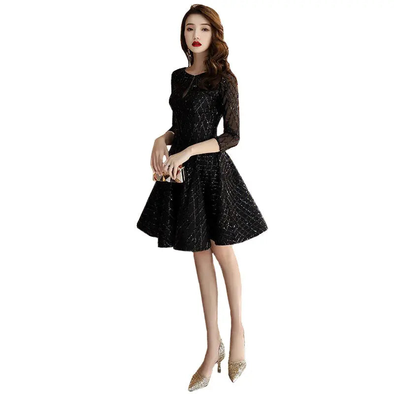 Women's Black Dinner Party Cocktail Party Birthday Party Dress Small Dress Short Socialite 