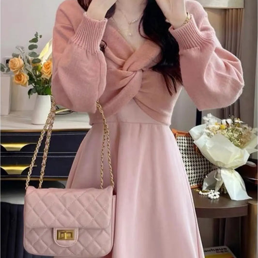 Women's Autumn Sweater Knitted Sling Dress 