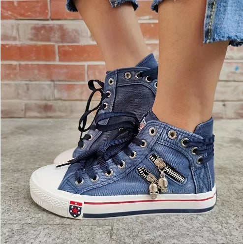 Large Size Flat Lace-up Breathable High-top Women's Shoes