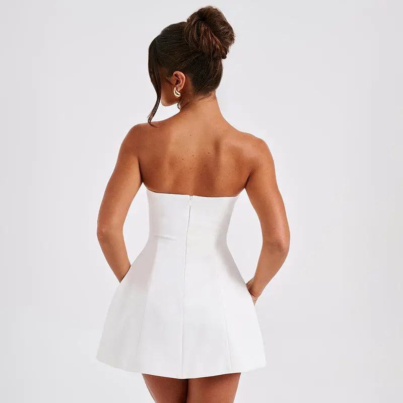 Fashion Tube Dress Summer Solid Color Sasual Backless Slim Short Dresses Party Womens Clothing 