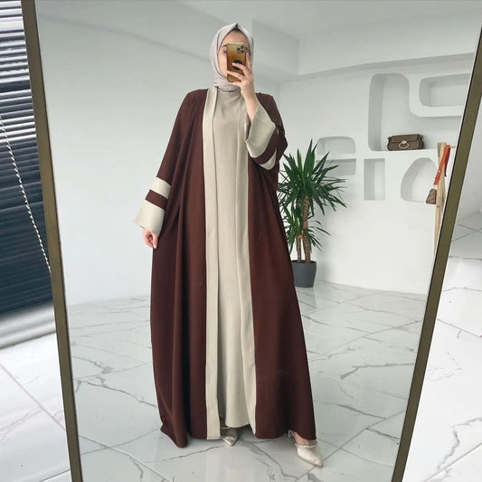 Women's Muslim Long Dress Abaya Two-piece Suit 