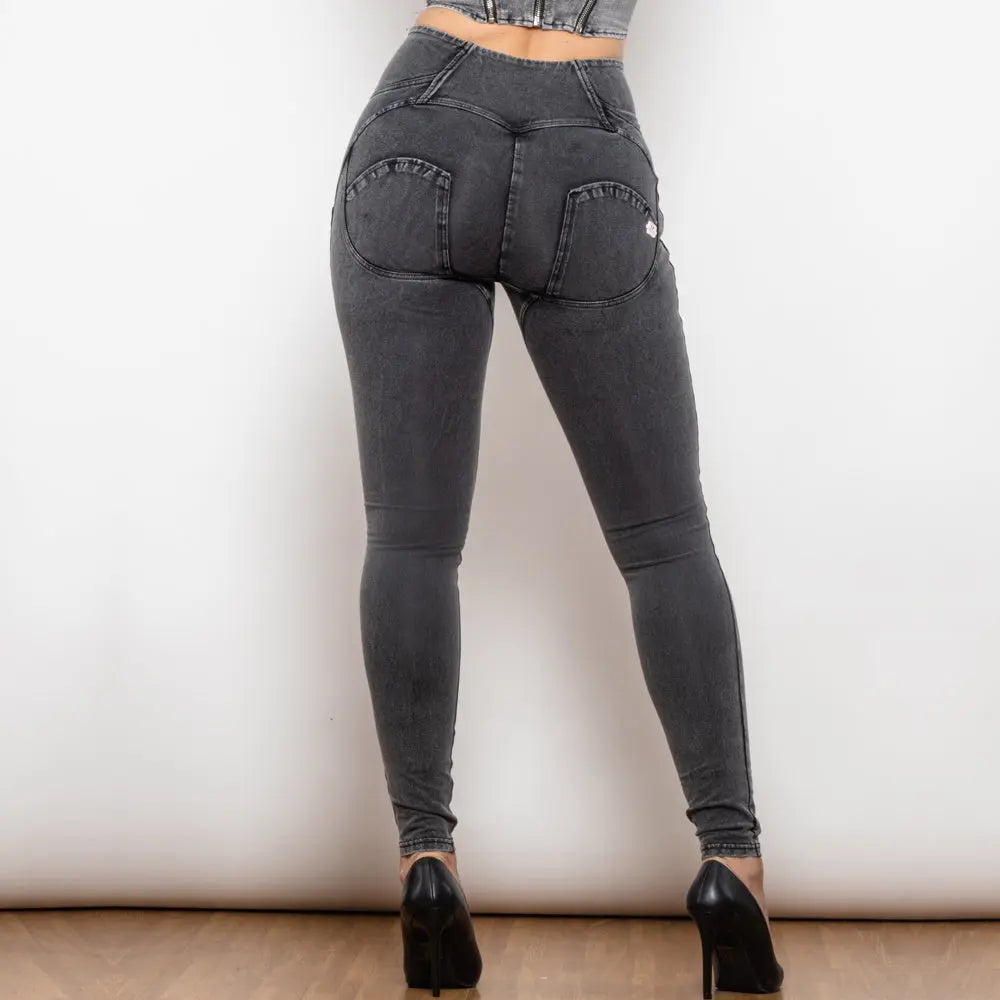 Shascullfites Melody Grey Lift Jeggings Button Up Women Jeans Butt Lift Jeans Women Pants Shaping Jeans High Waist Pencil Pants 